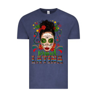 Vintage Denim Proud Latina Skull Girl Messy Bun Vintage Tee - texasbilliewilder