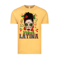 Vintage Mustard Proud Latina Skull Girl Messy Bun Vintage Tee - texasbilliewilder
