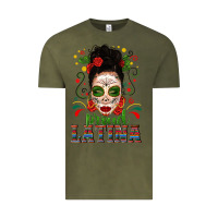 Vintage Olive Proud Latina Skull Girl Messy Bun Vintage Tee - texasbilliewilder
