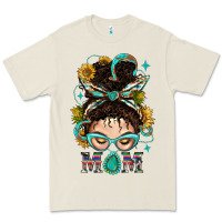 Bone Western Messy Bun Mom With Sunflower Premium Tee - BundleAndBundleShop