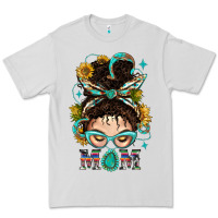 Dove Grey Western Messy Bun Mom With Sunflower Premium Tee - BundleAndBundleShop