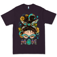 Plum Western Messy Bun Mom With Sunflower Premium Tee - BundleAndBundleShop