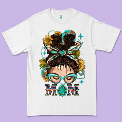 Western Messy Bun Mom With Sunflower Premium Tee Designed By Bundleandbundleshop