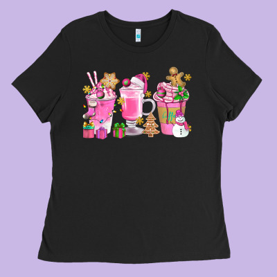Pink Christmas Coffee Cups Bbs Ladies Tee Designed By Bundleandbundleshop