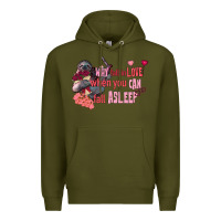 Army Green sloth why fall in love when you can fall asleep Premium Hoodie - FaDigitalArtStudio