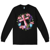 Black Cross With Floral Wreath And Easter Eggs Long Sleeve Tee - RanaPortraitStore