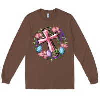Chestnut Cross With Floral Wreath And Easter Eggs Long Sleeve Tee - RanaPortraitStore