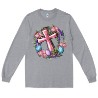 Heather Grey Cross With Floral Wreath And Easter Eggs Long Sleeve Tee - RanaPortraitStore