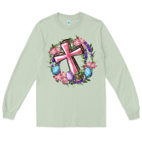 Matcha Cross With Floral Wreath And Easter Eggs Long Sleeve Tee - RanaPortraitStore