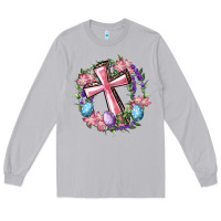 Moon Dust Cross With Floral Wreath And Easter Eggs Long Sleeve Tee - RanaPortraitStore