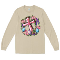 Mushroom Cross With Floral Wreath And Easter Eggs Long Sleeve Tee - RanaPortraitStore