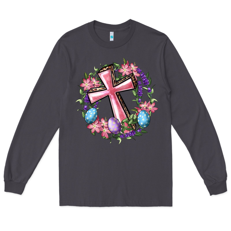 Cross With Floral Wreath And Easter Eggs Long Sleeve Tee by RanaPortraitStore | Teevron