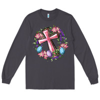 Smoke Cross With Floral Wreath And Easter Eggs Long Sleeve Tee - RanaPortraitStore