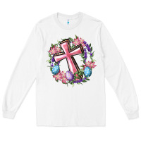 White Cross With Floral Wreath And Easter Eggs Long Sleeve Tee - RanaPortraitStore