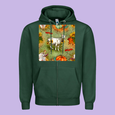 Fall Goats Seamless Pattern Zipper Hoodie Designed By Bundleandbundleshop