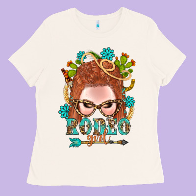 Western Rodeo Girl Braid Red Hair Ladies Tee Designed By Bundleandbundleshop