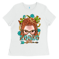 White Western Rodeo Girl Braid Red Hair Ladies Tee - BundleAndBundleShop