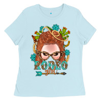 Baby Blue Western Rodeo Girl Braid Red Hair Ladies Tee - BundleAndBundleShop
