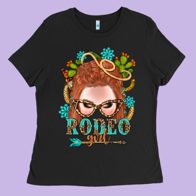 Western Rodeo Girl Braid Red Hair Ladies Tee Designed By Bundleandbundleshop