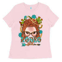 Bubblegum Pink Western Rodeo Girl Braid Red Hair Ladies Tee - BundleAndBundleShop