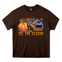 Chocolate Brown tis the season football Heavy Core Tee - NancyCooperArtShop