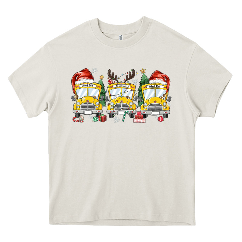 Christmas School Bus Heavy Core Tee by MaliasSmallBusiness | Teevron