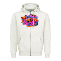Oatmeal Heather halloween pumpkin patch  4 Zipper Hoodie - BundleAndBundleShop