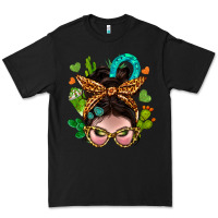 Black Western  Messy Bun With Cactus Premium Tee - BundleAndBundleShop