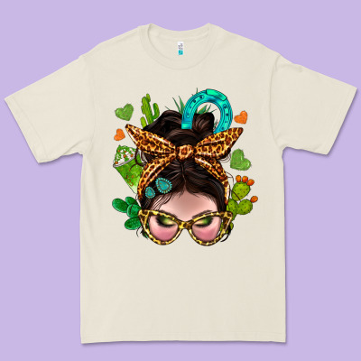 Western  Messy Bun With Cactus Premium Tee Designed By Bundleandbundleshop