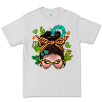 Dove Grey Western  Messy Bun With Cactus Premium Tee - BundleAndBundleShop