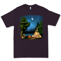 Plum Night Glamping Camp With Wine Premium Tee - BundleAndBundleShop