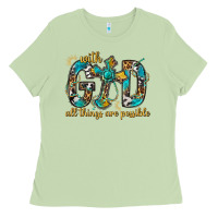 Matcha With God All Things Are Possible With Cross Ladies Tee - BundleAndBundleShop