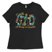 Black With God All Things Are Possible With Cross Ladies Tee - BundleAndBundleShop