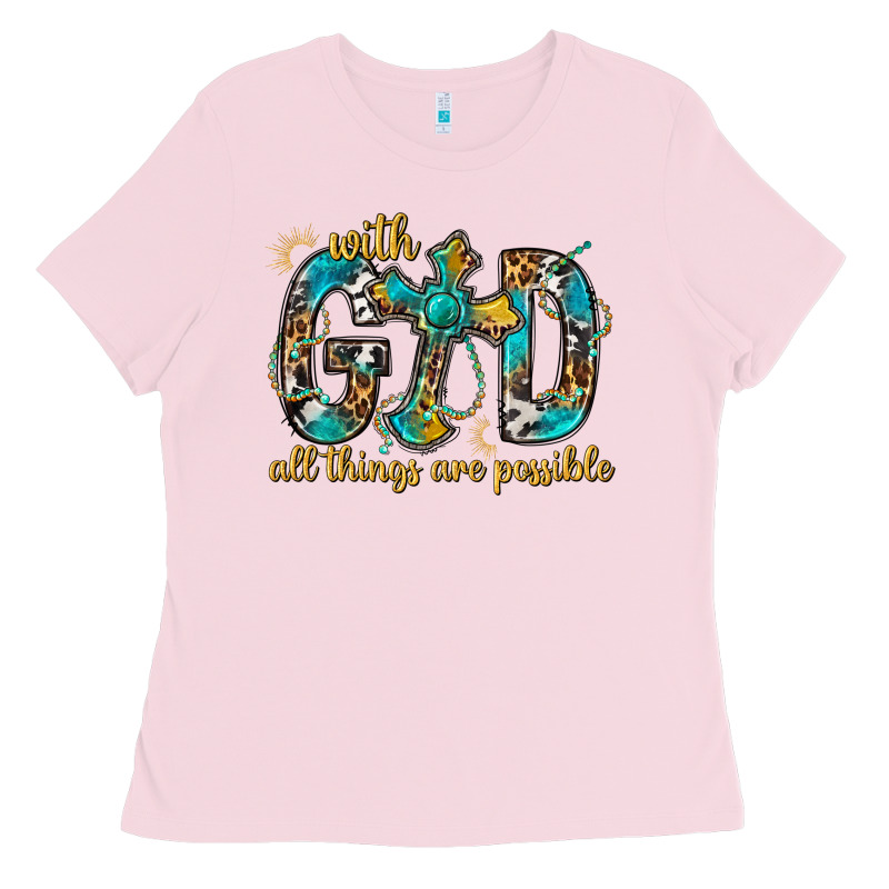 With God All Things Are Possible With Cross Ladies Tee by BundleAndBundleShop | Teevron