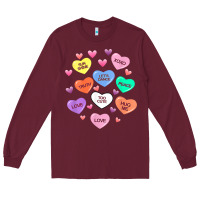 Burgundy womens valentine candy heart valentines day vneck Long Sleeve Tee - tuanDangUi