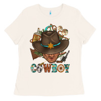 Bone Western Cowboy Portrait With Cactus Ladies Tee - BundleAndBundleShop