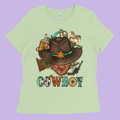 Western Cowboy Portrait With Cactus Ladies Tee Designed By Bundleandbundleshop