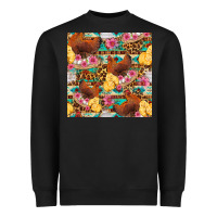 Black chicken and chicks with flowers seamless pattern Heavyweight Sweatshirt - FaDigitalArtStudio