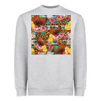 Chicken And Chicks With Flowers Seamless Pattern Heavyweight Sweatshirt | Teevron
