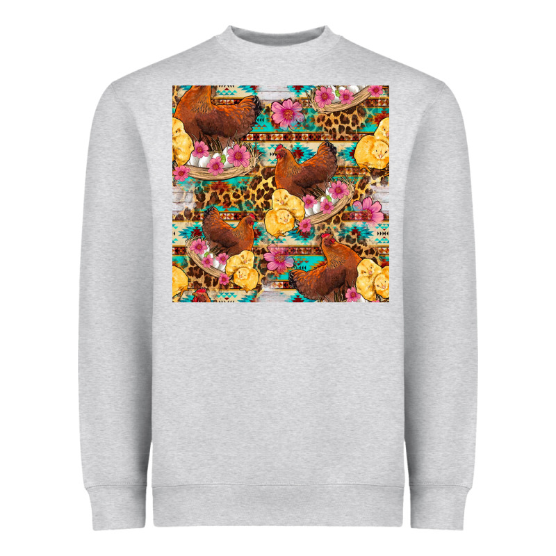 Chicken And Chicks With Flowers Seamless Pattern Heavyweight Sweatshirt by FaDigitalArtStudio | Teevron