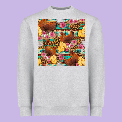 Chicken And Chicks With Flowers Seamless Pattern Heavyweight Sweatshirt Designed By Fadigitalartstudio