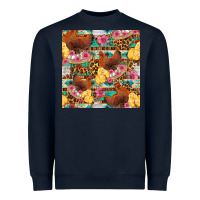 Navy chicken and chicks with flowers seamless pattern Heavyweight Sweatshirt - FaDigitalArtStudio