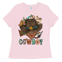 Bubblegum Pink Western Cowboy Portrait With Cactus Ladies Tee - BundleAndBundleShop