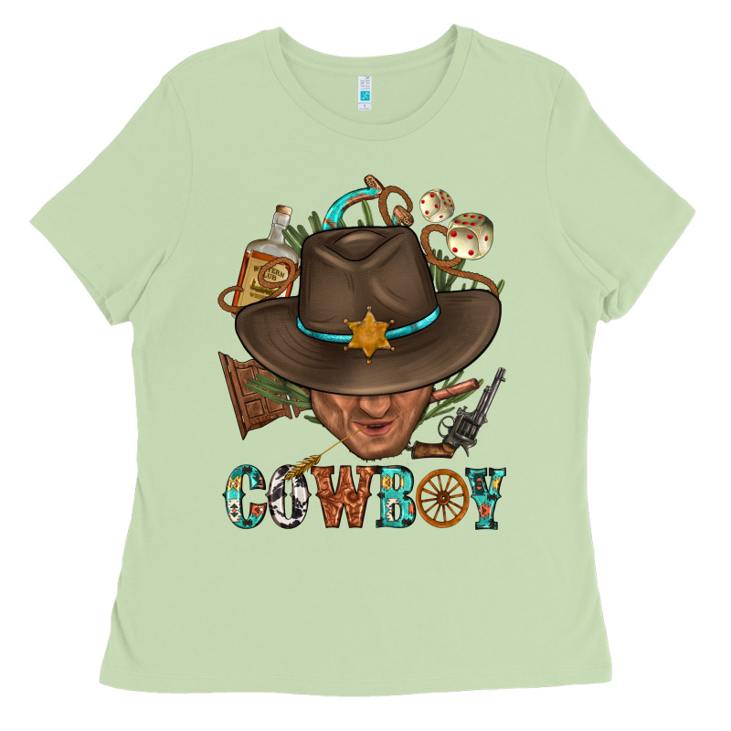 Western Cowboy Portrait With Cactus Ladies Tee by BundleAndBundleShop | Teevron