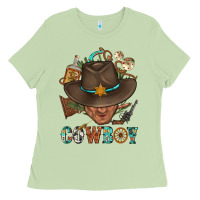 Matcha Western Cowboy Portrait With Cactus Ladies Tee - BundleAndBundleShop