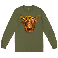 Army Green sunflower headband highland cow Long Sleeve Tee - Jasminsmagicworld