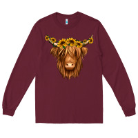 Burgundy sunflower headband highland cow Long Sleeve Tee - Jasminsmagicworld