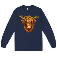 Navy sunflower headband highland cow Long Sleeve Tee - Jasminsmagicworld