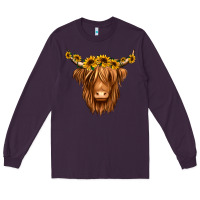 Plum sunflower headband highland cow Long Sleeve Tee - Jasminsmagicworld
