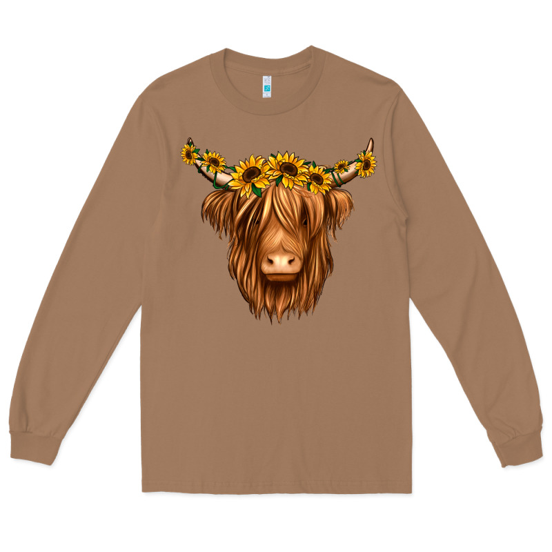 Sunflower Headband Highland Cow Long Sleeve Tee by Jasminsmagicworld | Teevron